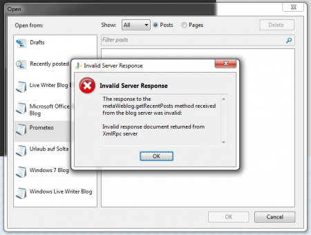 Widows Live Writer Error “Invalid response document returned from XmlRpc server” After WordPress Update Fix
